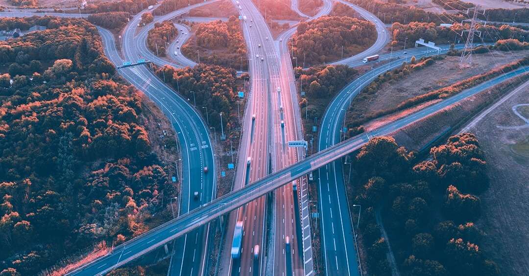 Sky picture of many highways with cars